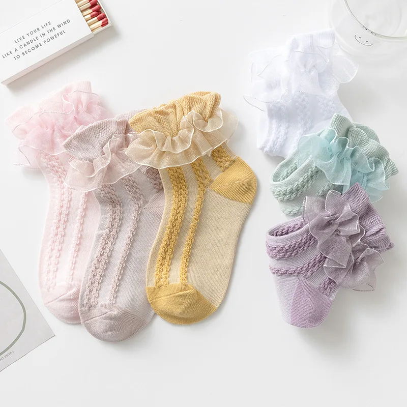 Calcetines tobilleros algodón con volantes para niña estilo princesa - imagen 2