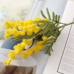 Spray de mimosa amarilla de flores artificiales para decoración