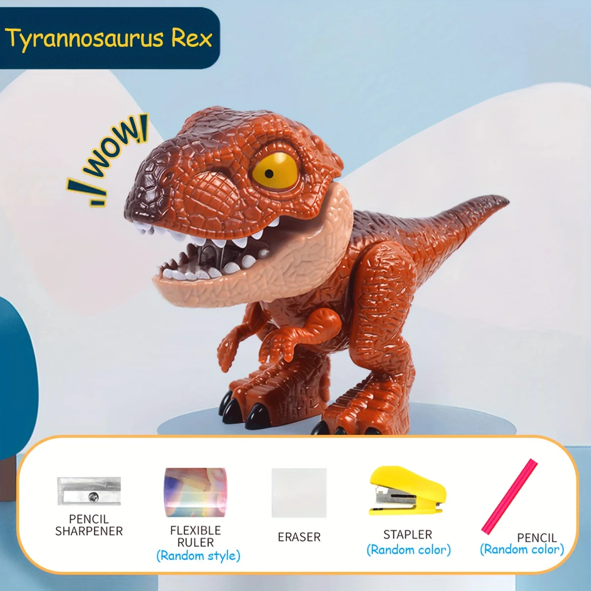 Dinosaurio de papelería desmontable en el escritorio