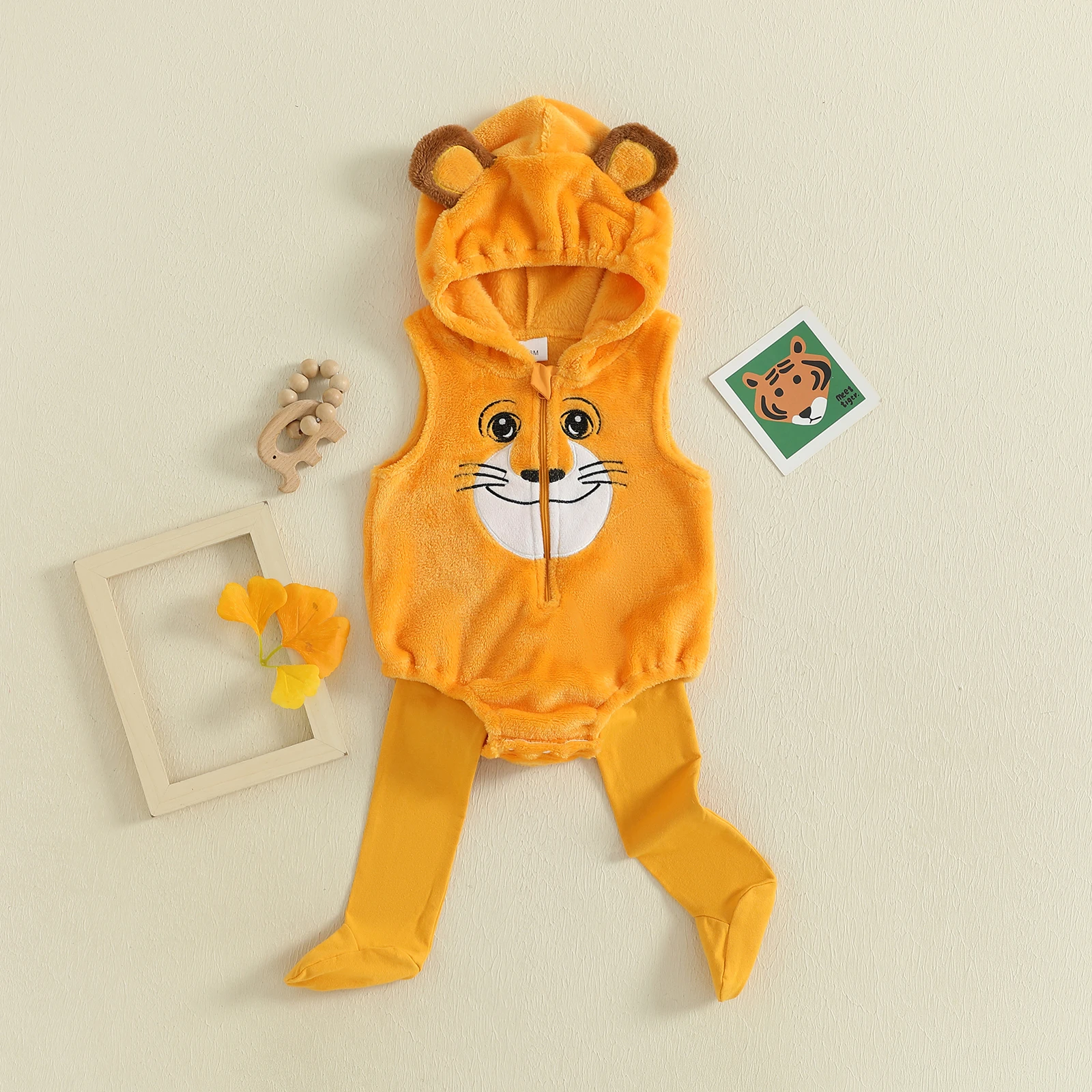 Disfraz de tigre para bebé Tregren – Mono de lana con capucha y medias