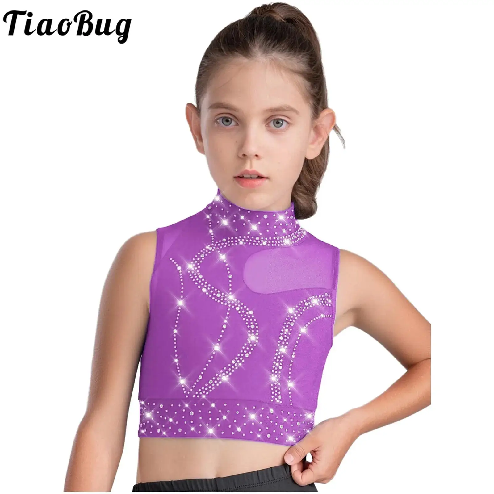 Top de ballet sin mangas con pedrería y malla transparente - imagen 4