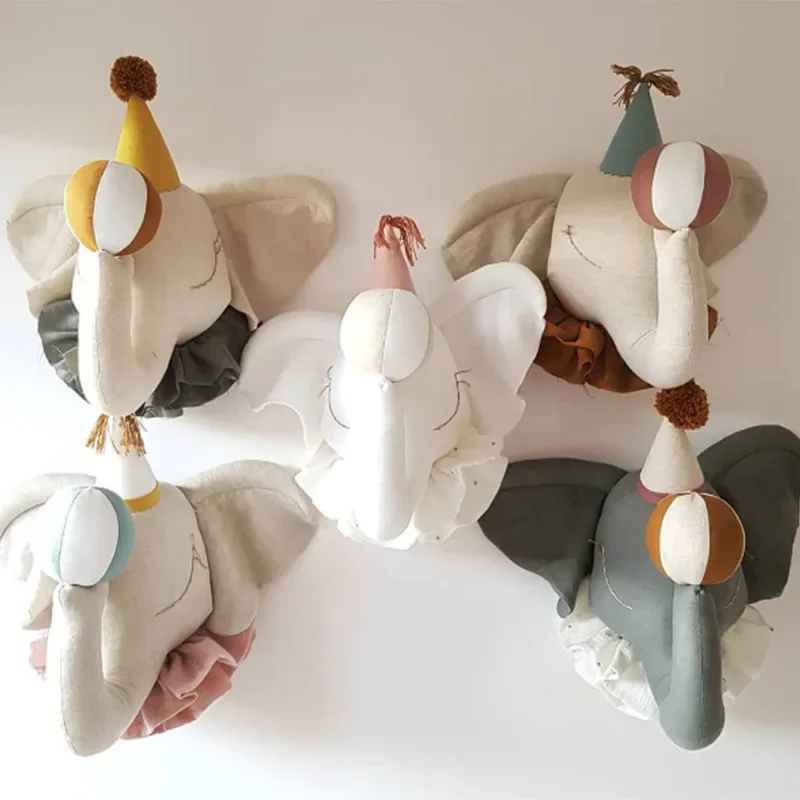 Decoración de pared infantil 3D con cabeza de elefante y cisne