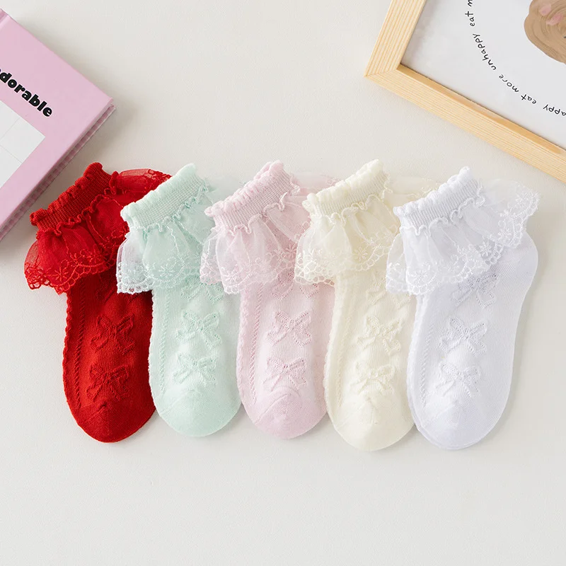 Lawadka Calcetines con volantes de encaje para niñas de algodón - imagen 4