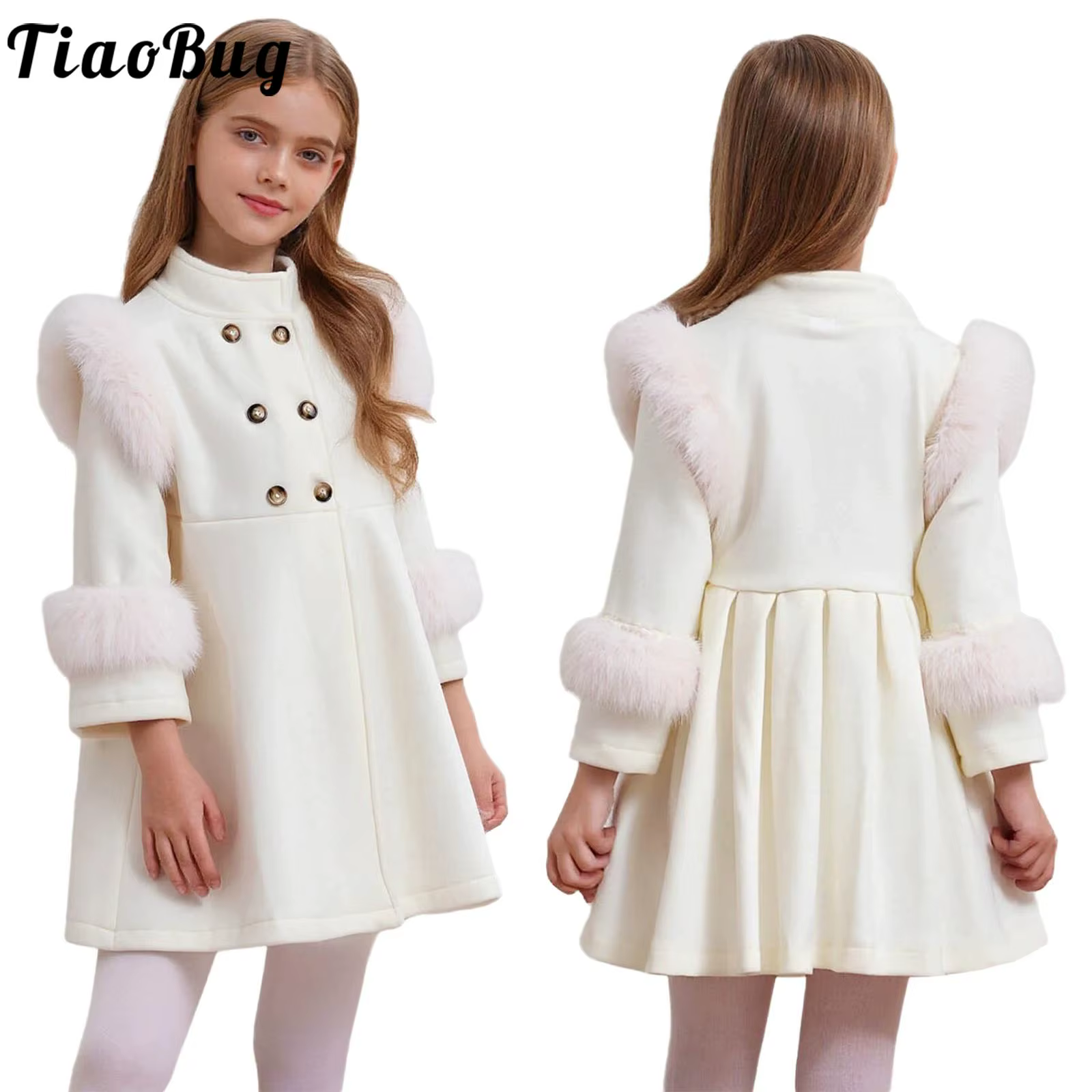 Gabardina de invierno abrigada para niña de piel sintética forrada - imagen 4