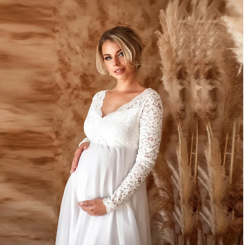 Vestido de embarazo holgado con encaje y manga larga - imagen 5