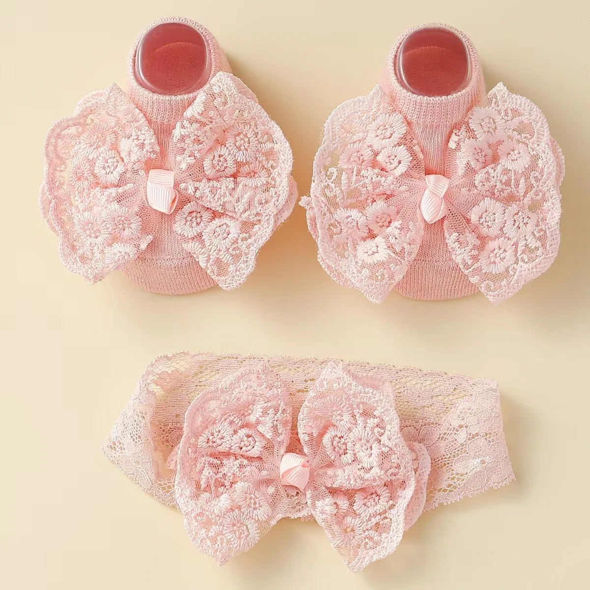 Calcetines antideslizantes de princesa con lazo encaje recién nacida - imagen 4