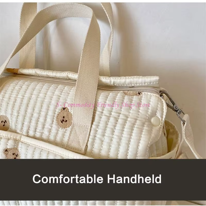 Bolsa para pañales con bordado floral y osito, gran capacidad