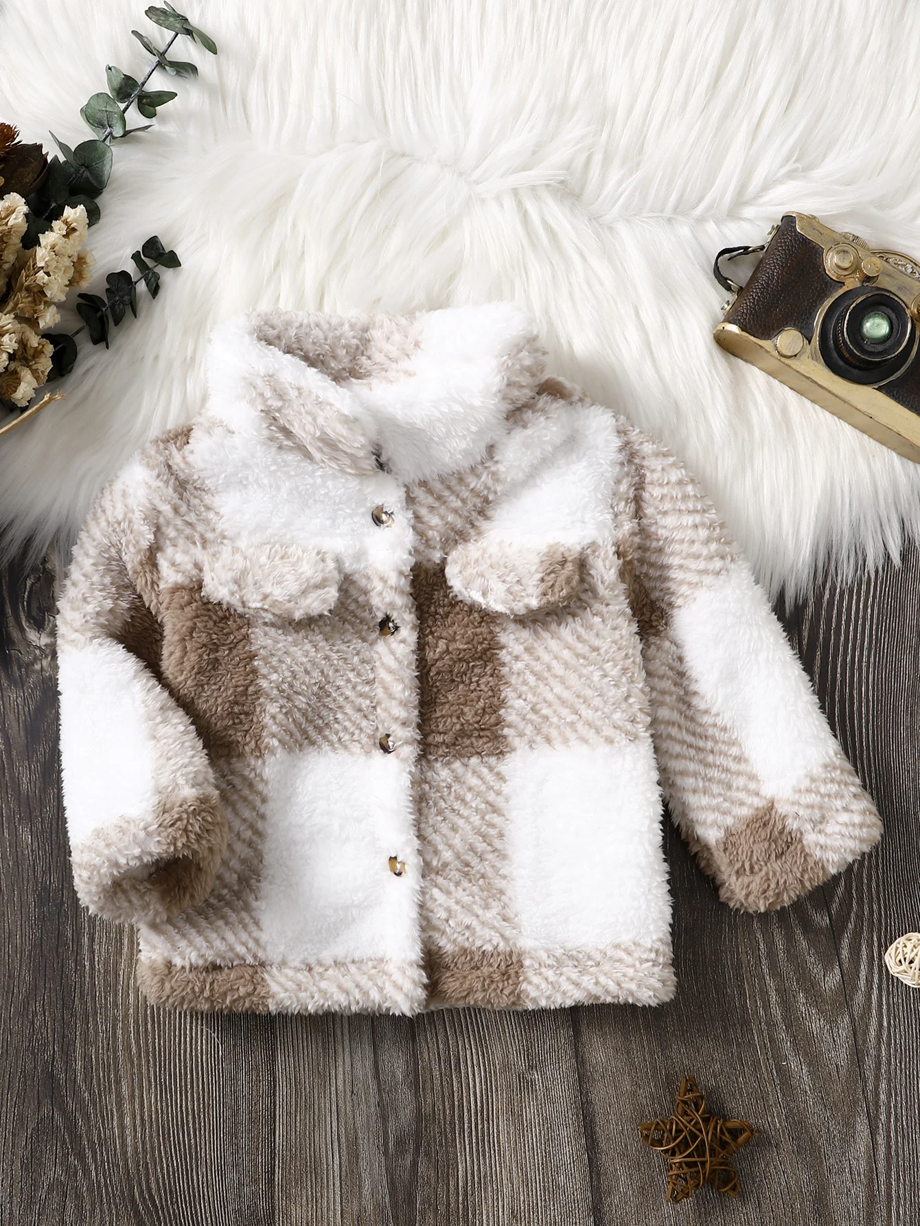 Chaqueta de invierno en felpa gruesa con botones para bebé tipo abrigo - imagen 4