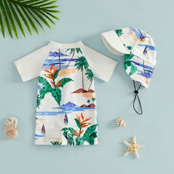 Traje de baño infantil con protección solar y estampado tropical