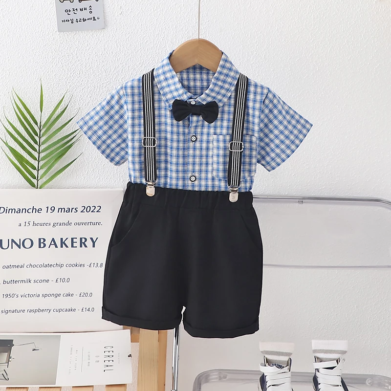 Conjunto bebé niño cuadros: camisa y pantalón corto verano - imagen 4