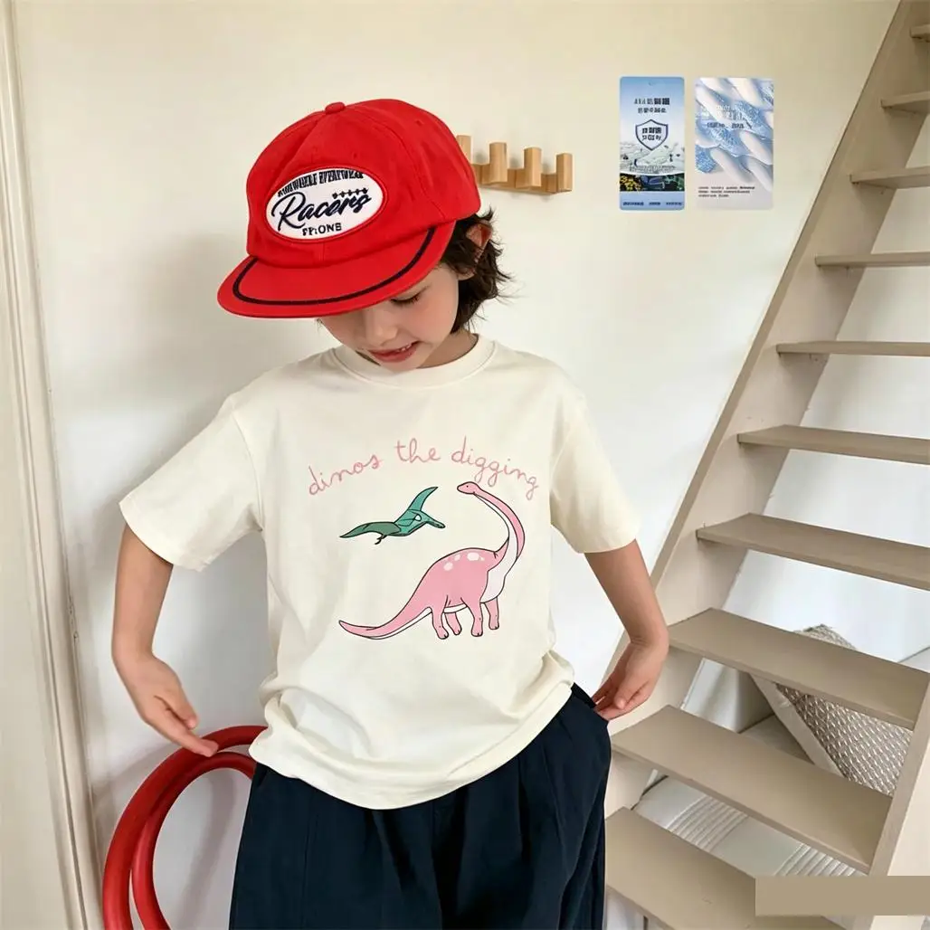 Camiseta dinosaurio de algodón para niños – verano cuello redondo