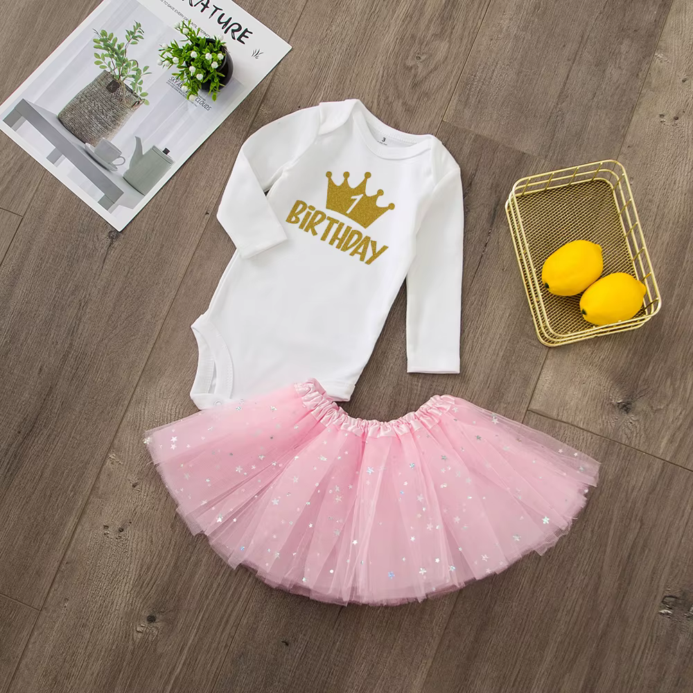Vestido tutú rosa elegante para bautizo y primer cumpleaños de niña - imagen 4