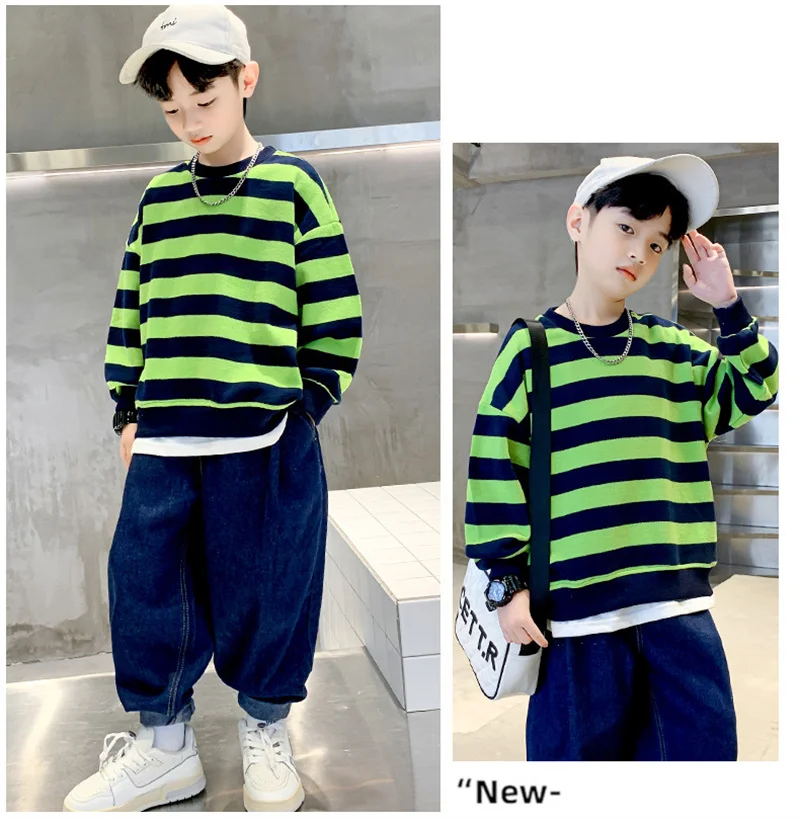 Sudadera de rayas manga larga para niño – estilo holgado - imagen 3