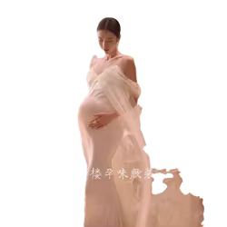 Vestido de maternidad maxi con cuello en V y encaje suave elástico