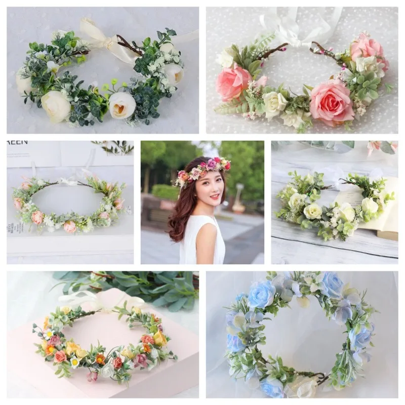 Corona de flores artificiales bohemia para niña, diadema floral