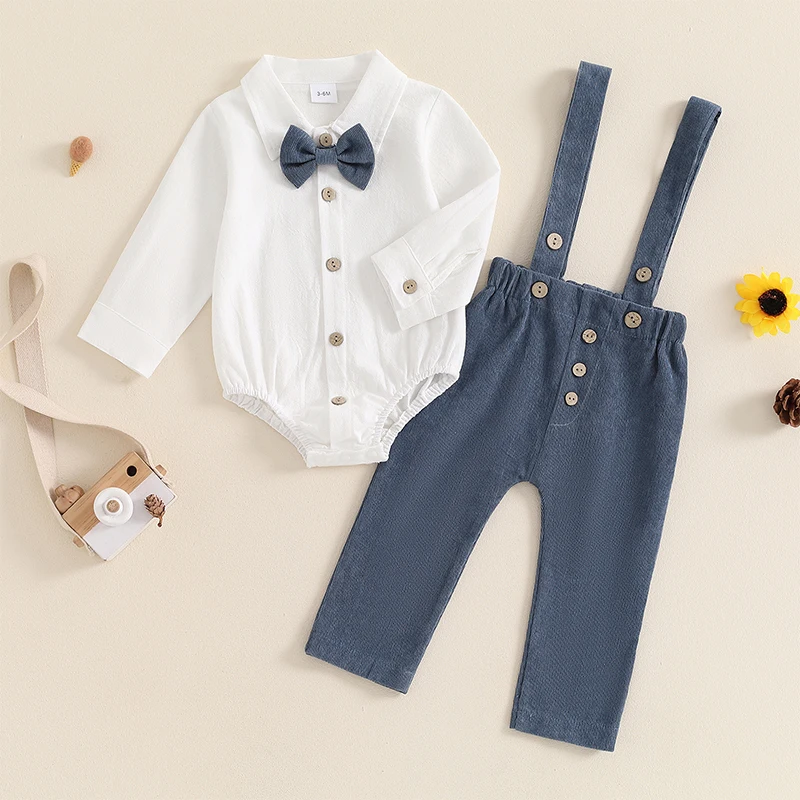 Conjunto bebé de pana: mameluco con pajarita y pantalón largo - imagen 4