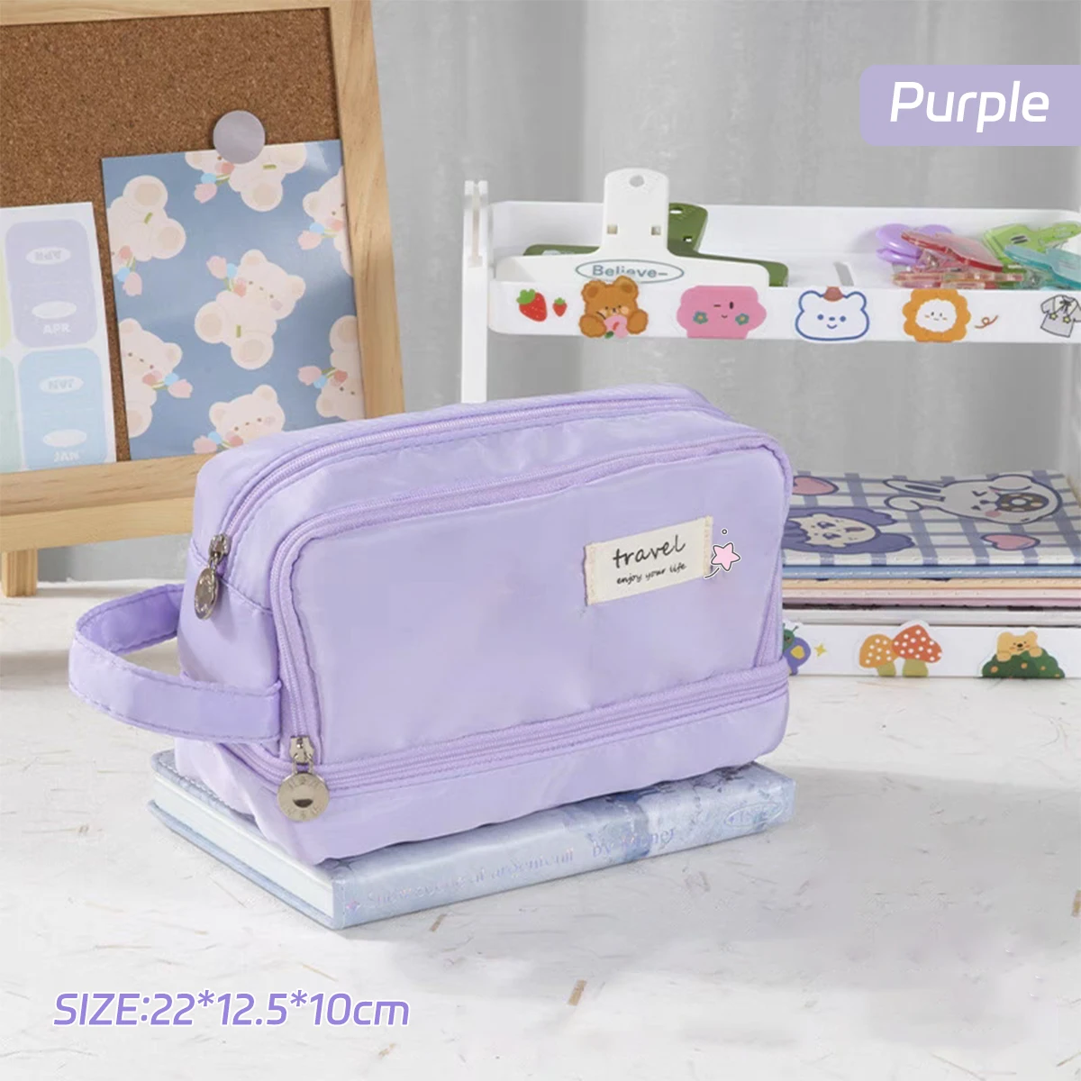 Estuche escolar Macaron de doble capa y gran capacidad para niños - imagen 2