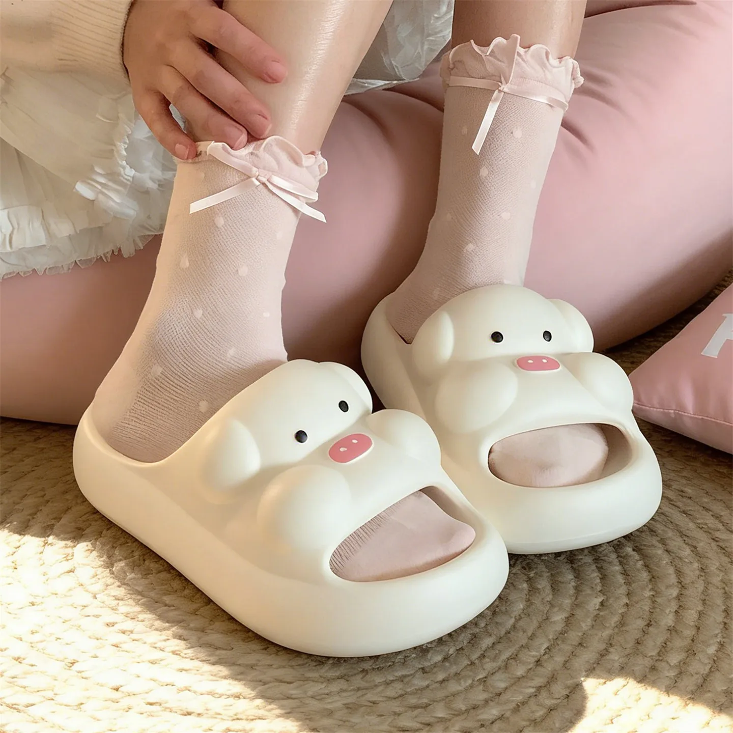 Pantuflas de baño antideslizantes EVA con cerdito suave y suela gruesa - imagen 3