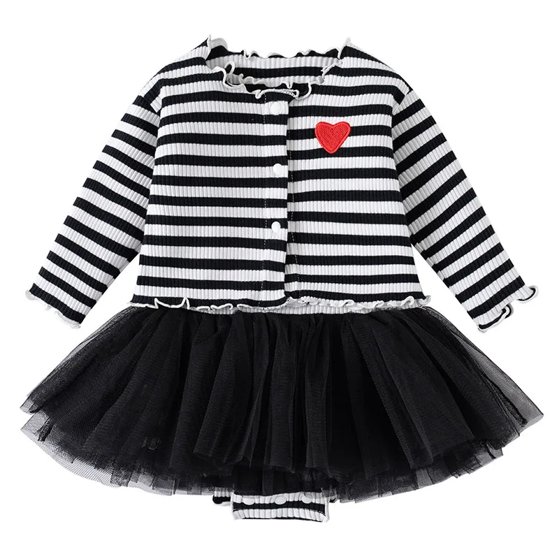 Conjunto recién nacida niña mono princesa a rayas sin mangas y abrigo - imagen 5