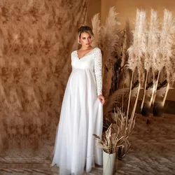 Vestido de embarazo holgado con encaje y manga larga