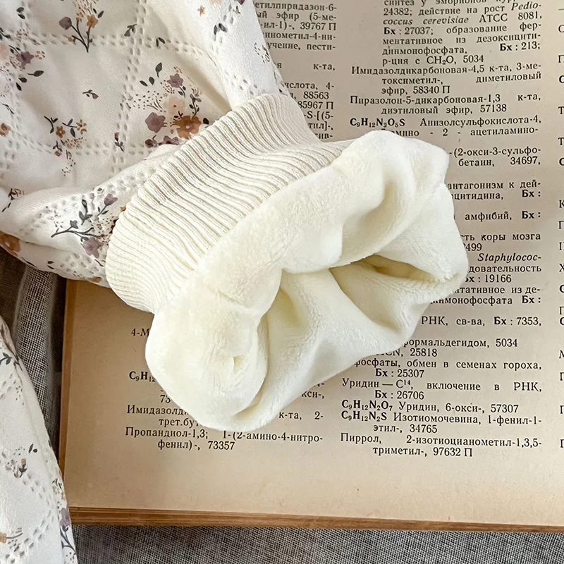MILANCEL Pelele invierno forrado para bebé niña - floral con sombrero - imagen 4