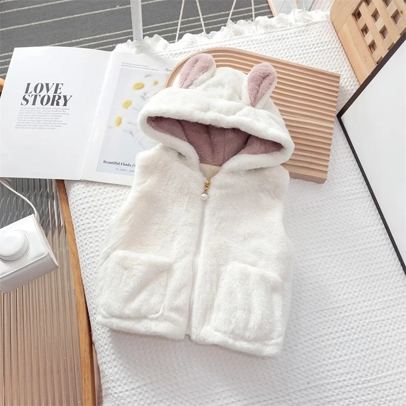 Chaleco acolchado cálido de invierno para niñas con capucha - imagen 3