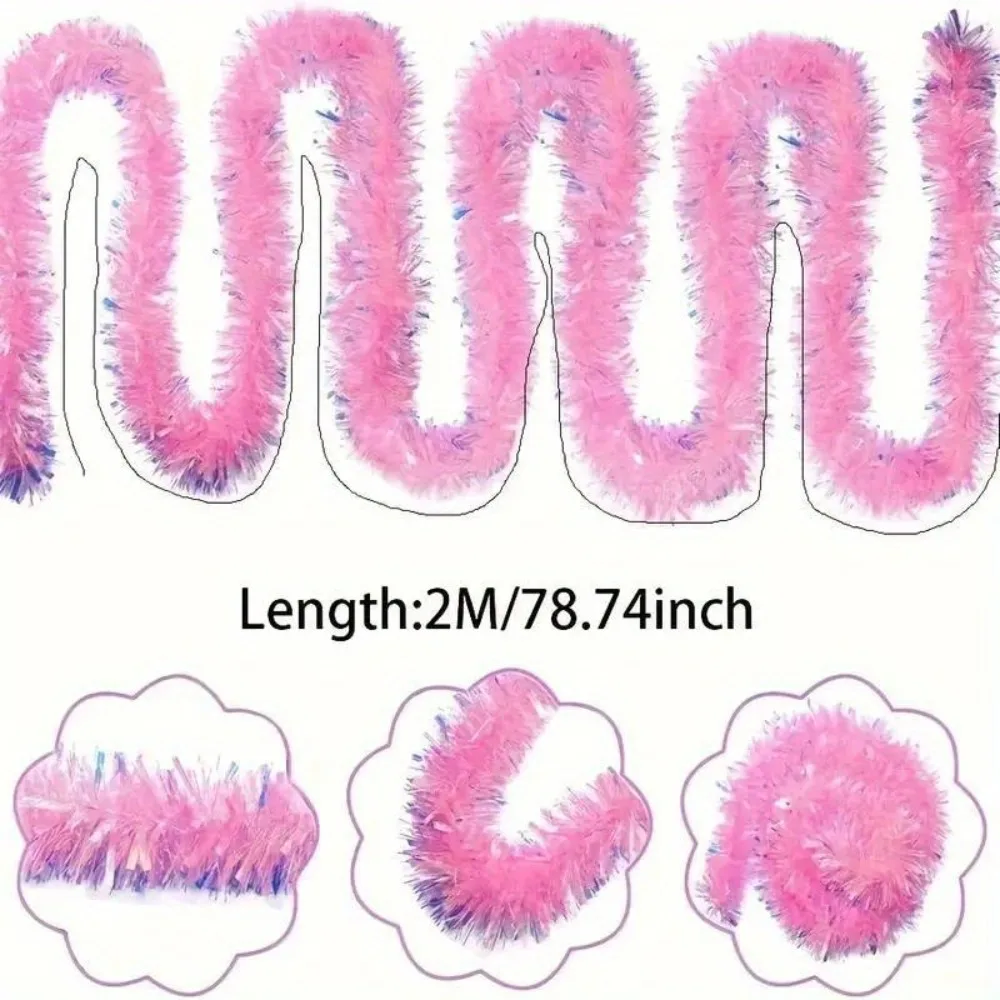 Guirnalda de oropel navideña rosa brillante para árbol - imagen 3
