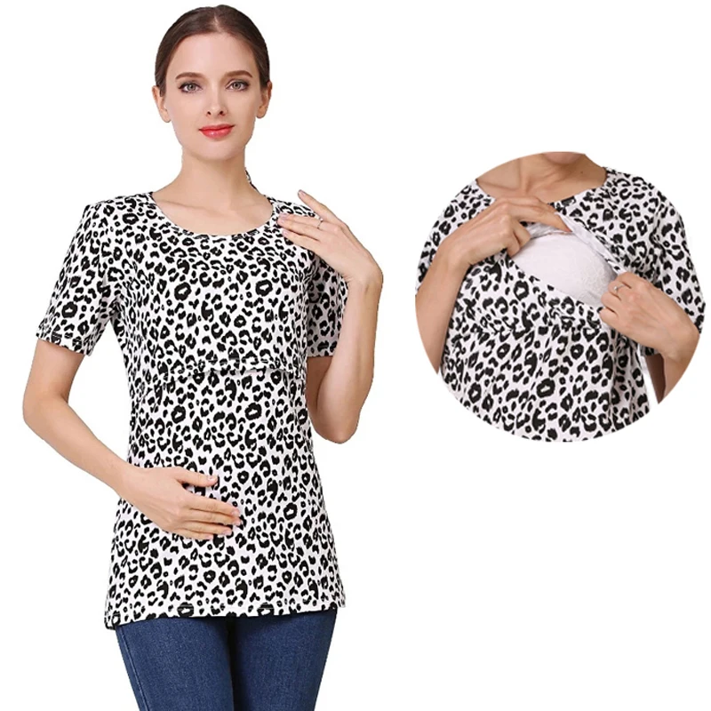 Camiseta lactancia abertura algodón estampado leopardo cuello redondo - imagen 3