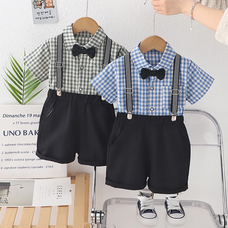 Conjunto bebé niño cuadros: camisa y pantalón corto verano - imagen 3