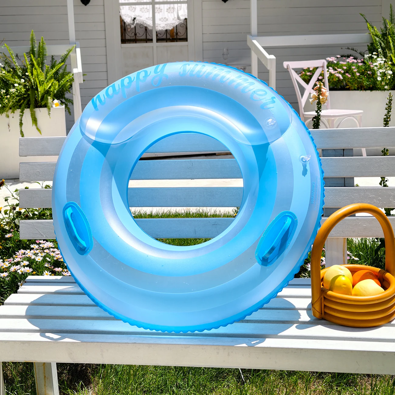 Flotador inflable gigante de piscina con rayas azules claras - imagen 4