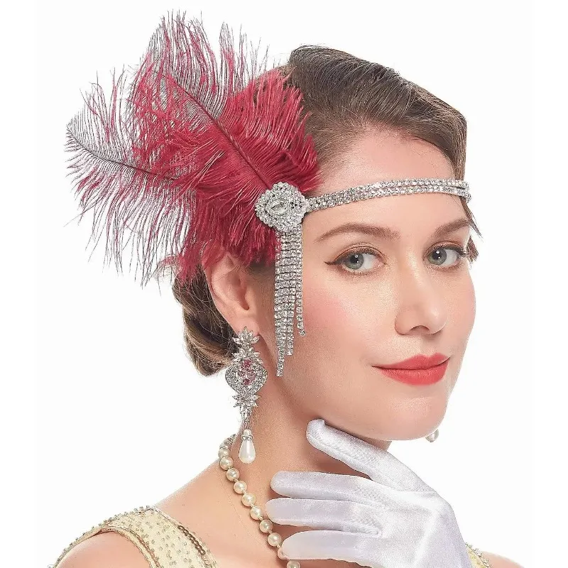 Diadema vintage años veinte estilo Gran Gatsby con cuentas y cadena - imagen 3