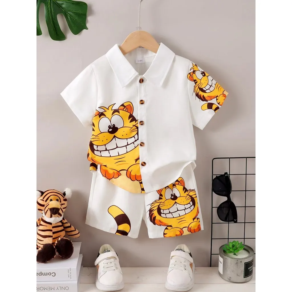 Conjunto niño camisa de manga corta tigre y pantalón corto