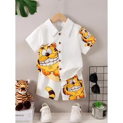 Conjunto niño camisa de manga corta tigre y pantalón corto