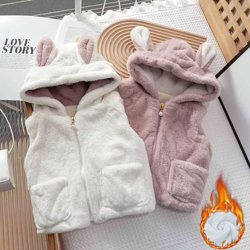 Chaleco acolchado cálido de invierno para niñas con capucha - imagen 2