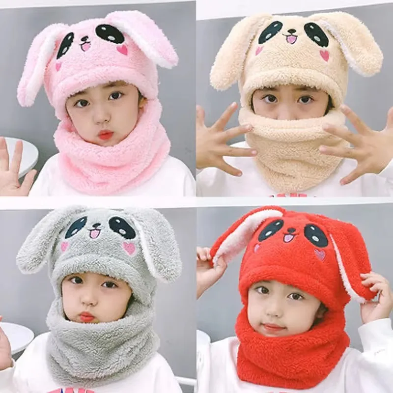Gorro de terciopelo coral con conejito animado y felpa para invierno - imagen 4