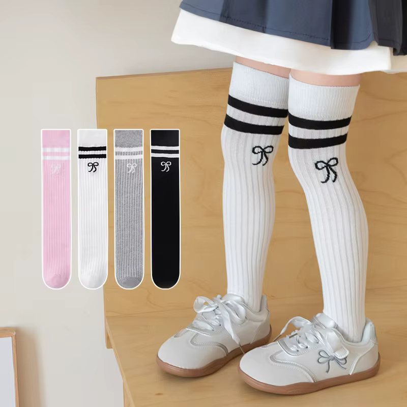 Calcetines altos para niñas con lazo elegante estilo princesa