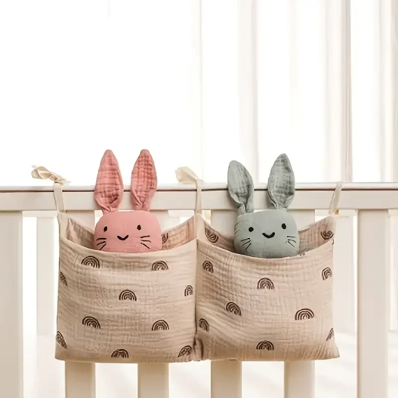 Organizador de cabecera cama bebé – Bolsa algodón doble ropa juguetes - imagen 5