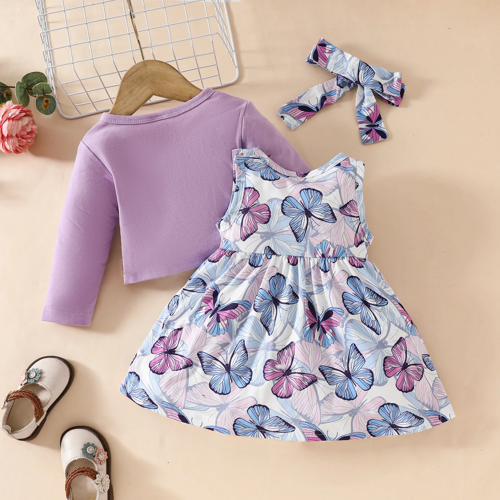 Conjunto bebé niña primavera-verano: top flores, vestido y diadema - imagen 4