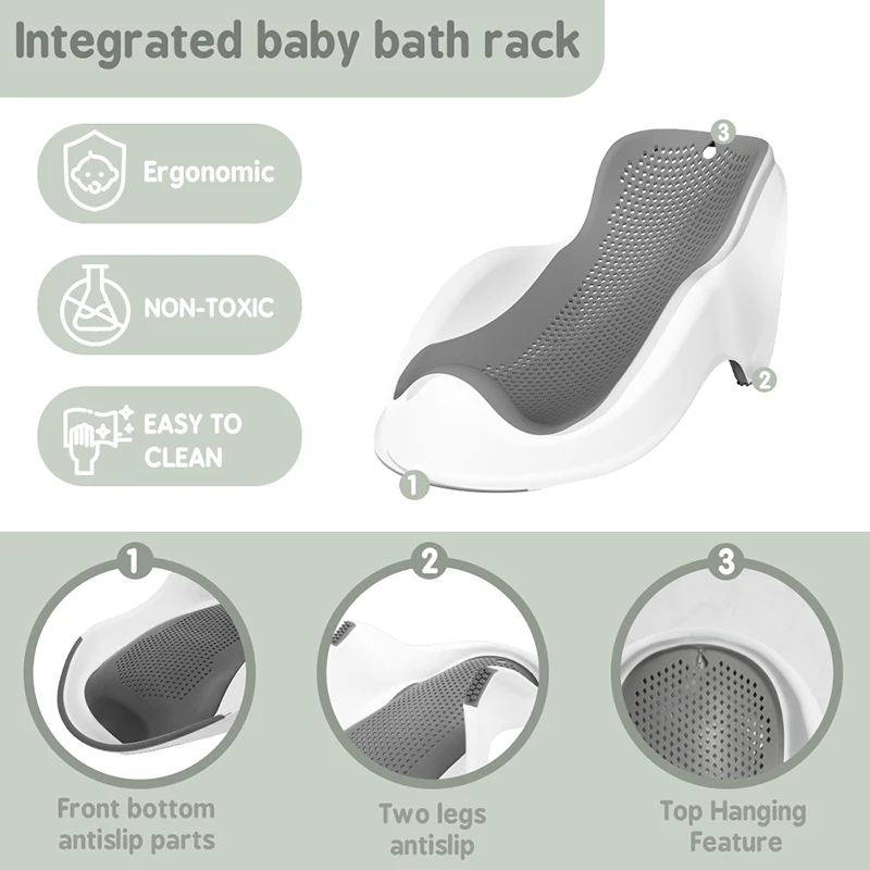 Soporte de baño para bebé antideslizante, cómodo y fácil de limpiar