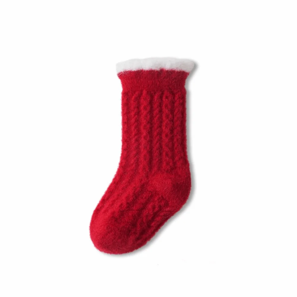 Calcetines de bebé de felpa antifrío con rayas rojas suaves