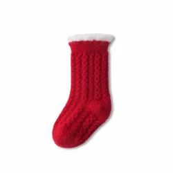 Calcetines de bebé de felpa antifrío con rayas rojas suaves