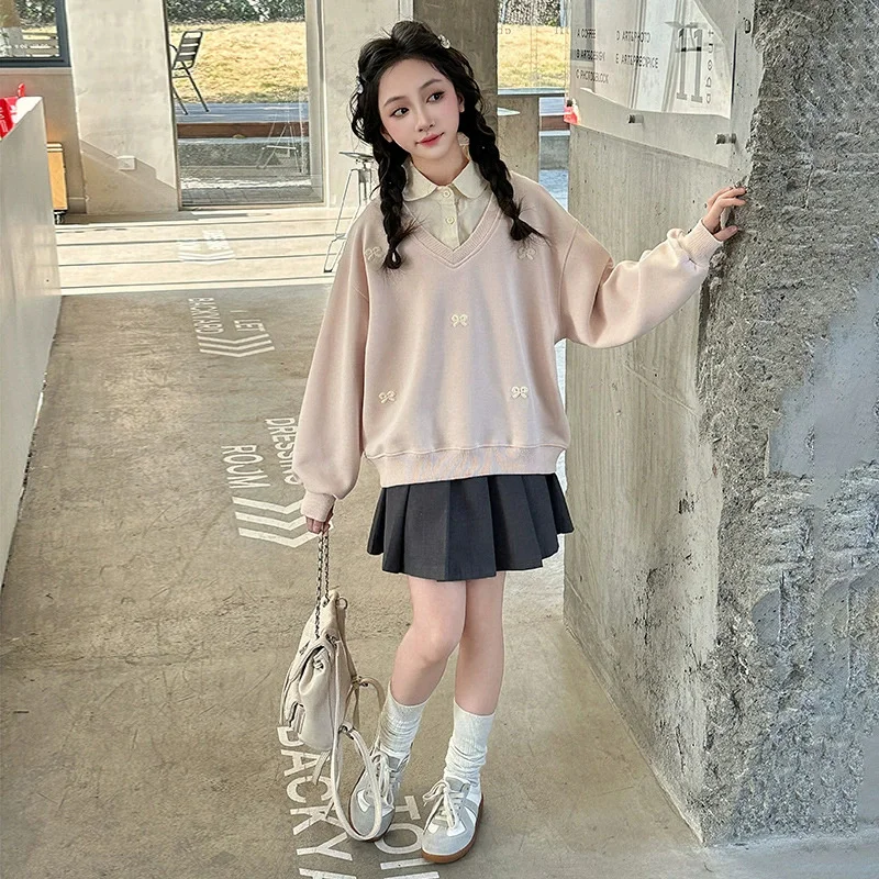 Sudadera de primavera para niñas con pajarita y cuello redondo - imagen 5