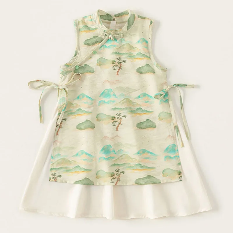 Vestido infantil niña verano estilo cheongsam de algodón sin mangas - imagen 2