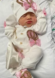 Lilax Conjunto de bebé rosa de algodón con corona y mariposa