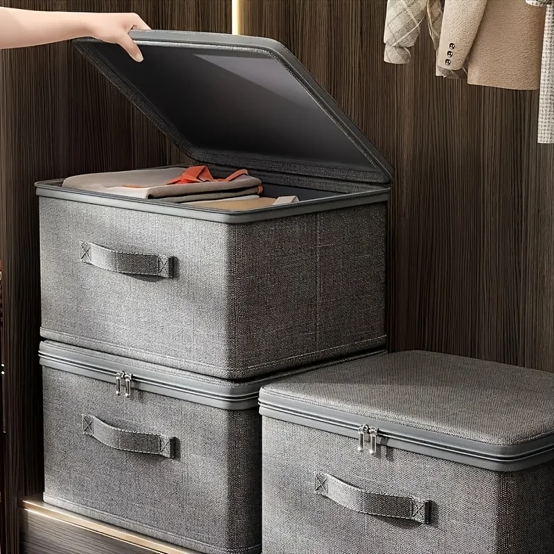 Caja de almacenamiento apilable plegable gris para juguetes y libros - imagen 5