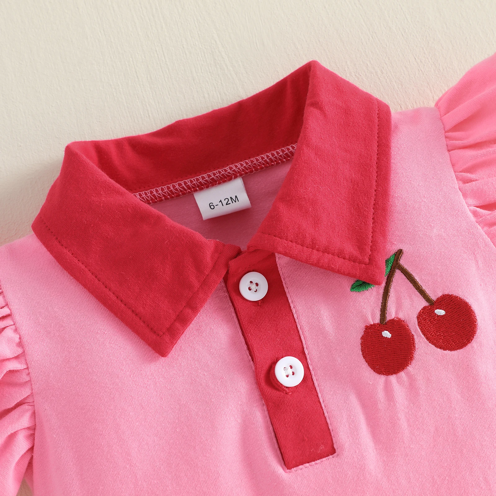 Vestido verano niña con volantes, cerezas, cuello vuelto y A - imagen 5