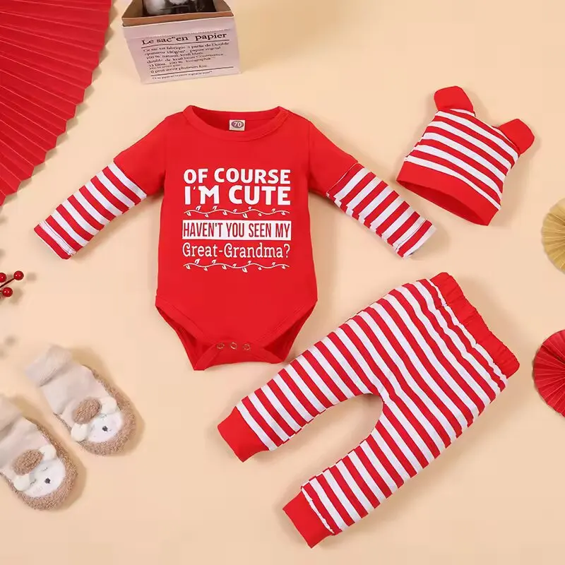 Mono bebé manga larga a rayas rojas y blancas – Conjunto de ropa