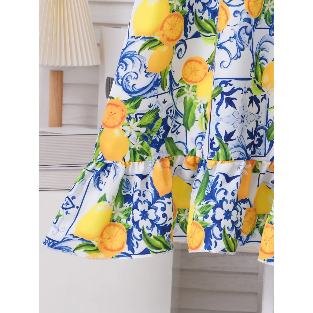 Vestido camisero de limones con tirantes para niñas, playa - imagen 5