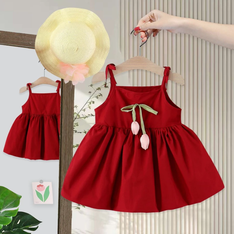 Vestido veraniego en algodón para niñas con falda de tirantes - imagen 4