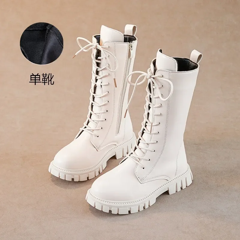 Botas niña cordones estilo británico cuero terciopelo invierno - imagen 2